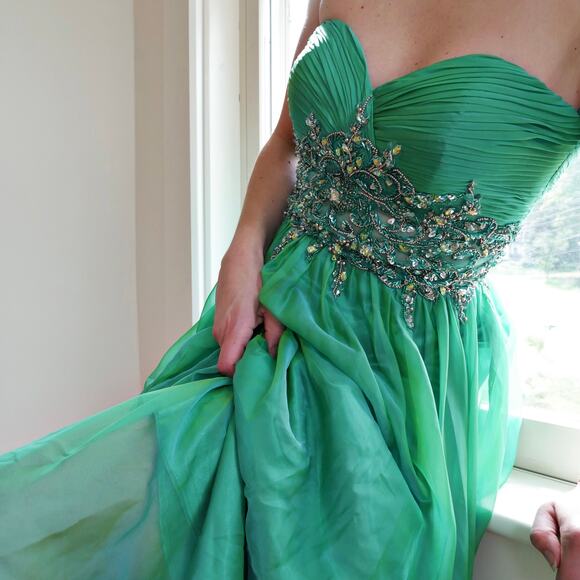 Fairy Dress Vintage Y2K Cache green beaded corset prom evening gown small - Picture 3 of 13